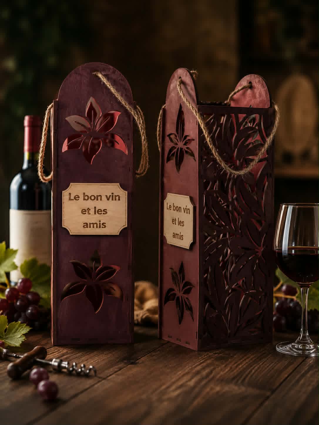 Porte bouteille de vin en bois personnalisable- fleur de lys