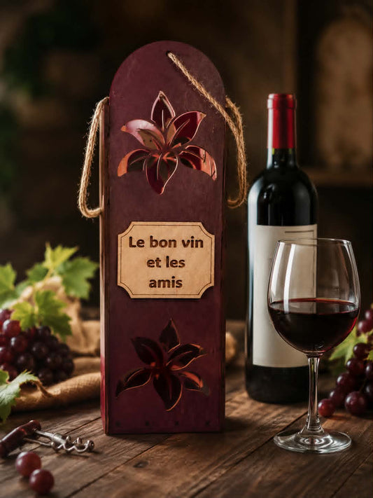 Porte bouteille de vin en bois personnalisable- fleur de lys