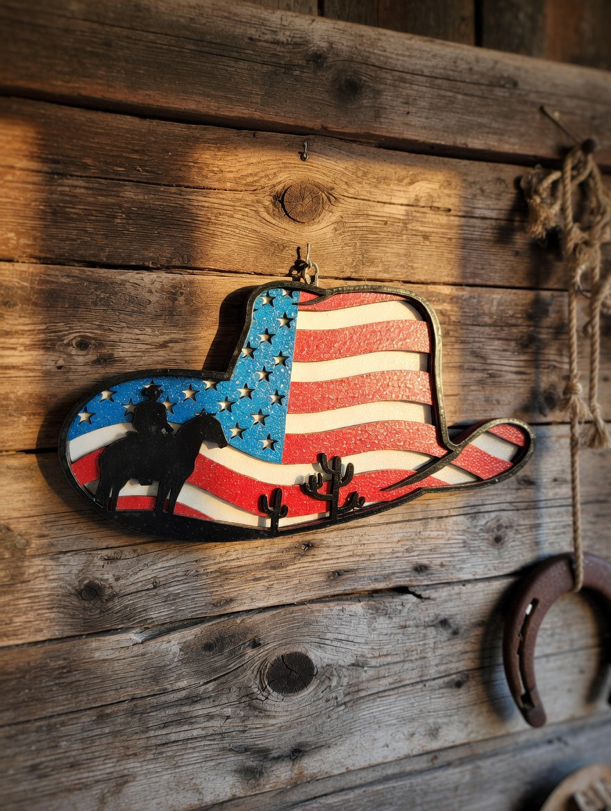 Chapeau Cowboy Décoratif en Bois – Style Western Américain 🇺🇸