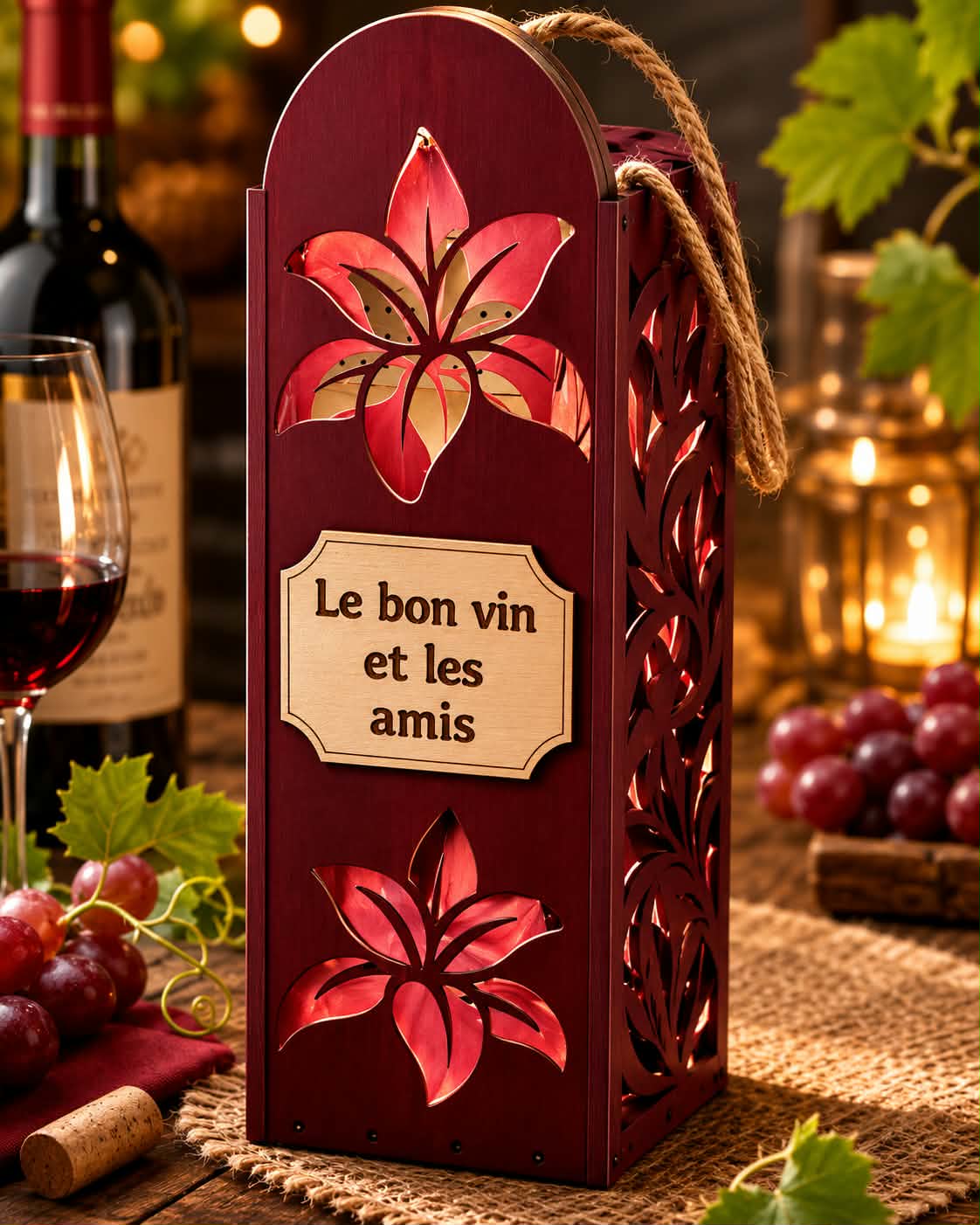 Porte bouteille de vin en bois personnalisable- fleur de lys