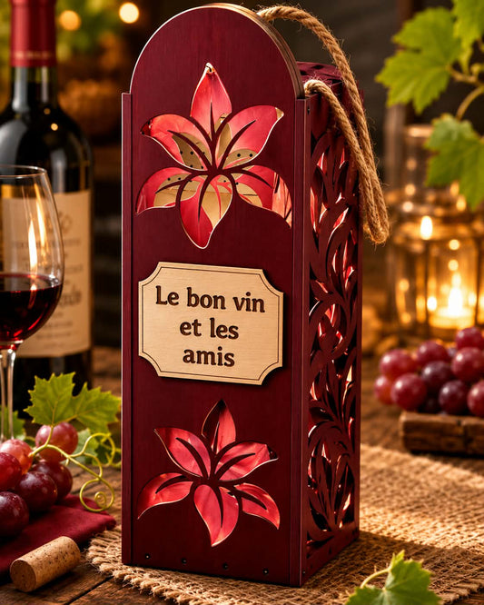 Porte bouteille de vin en bois personnalisable- fleur de lys