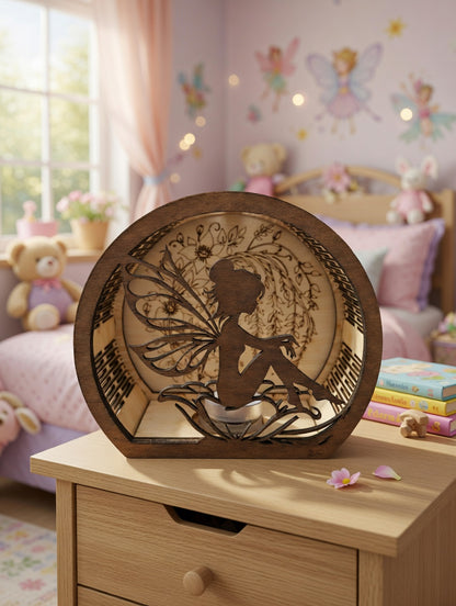Veilleuse Fée en Bois – Lampe LED Décorative Féérique