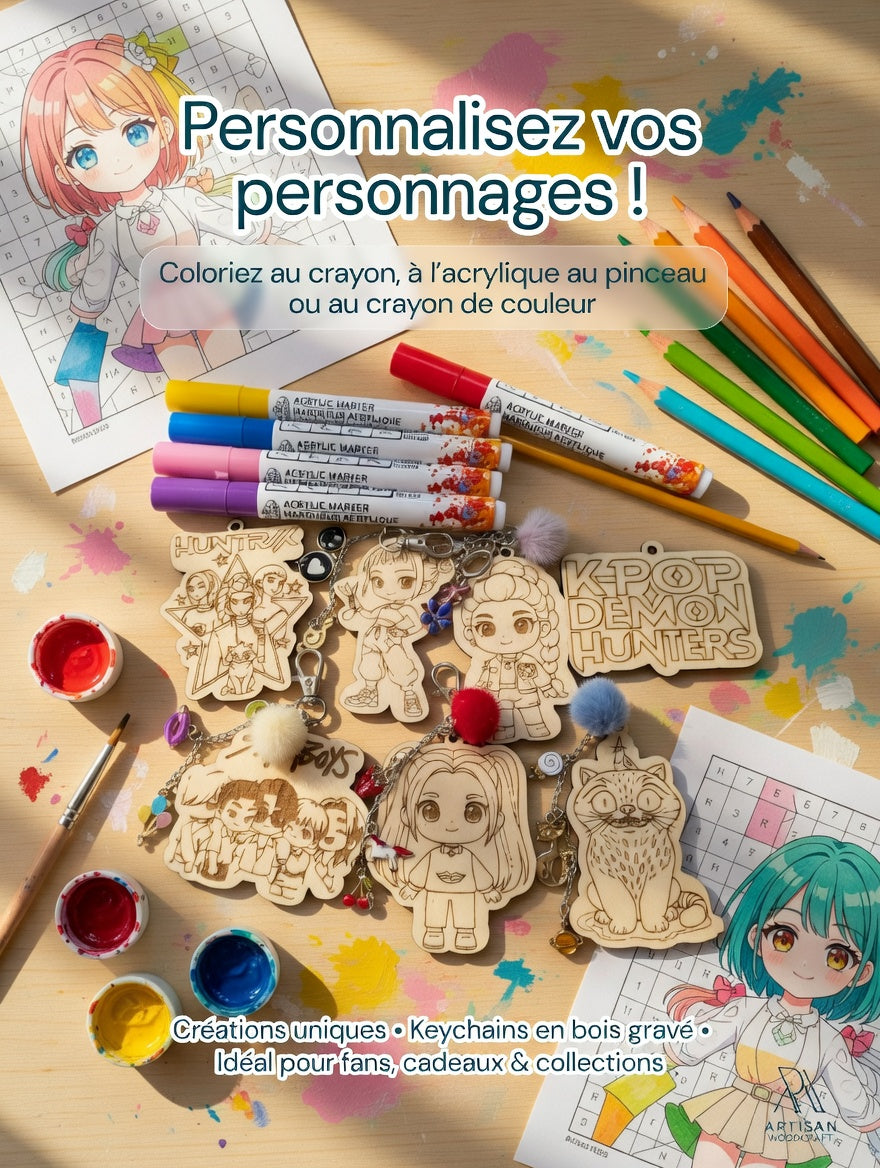 Lot de 7 Porte-Clés K-Pop en Bois – Ensemble Économique